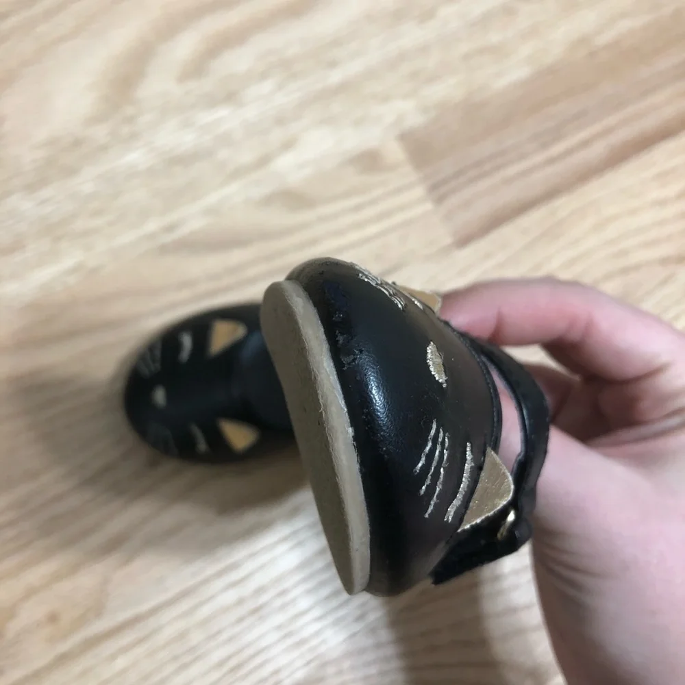 Gymboree Cat Flats Sz 5 Black Gold
